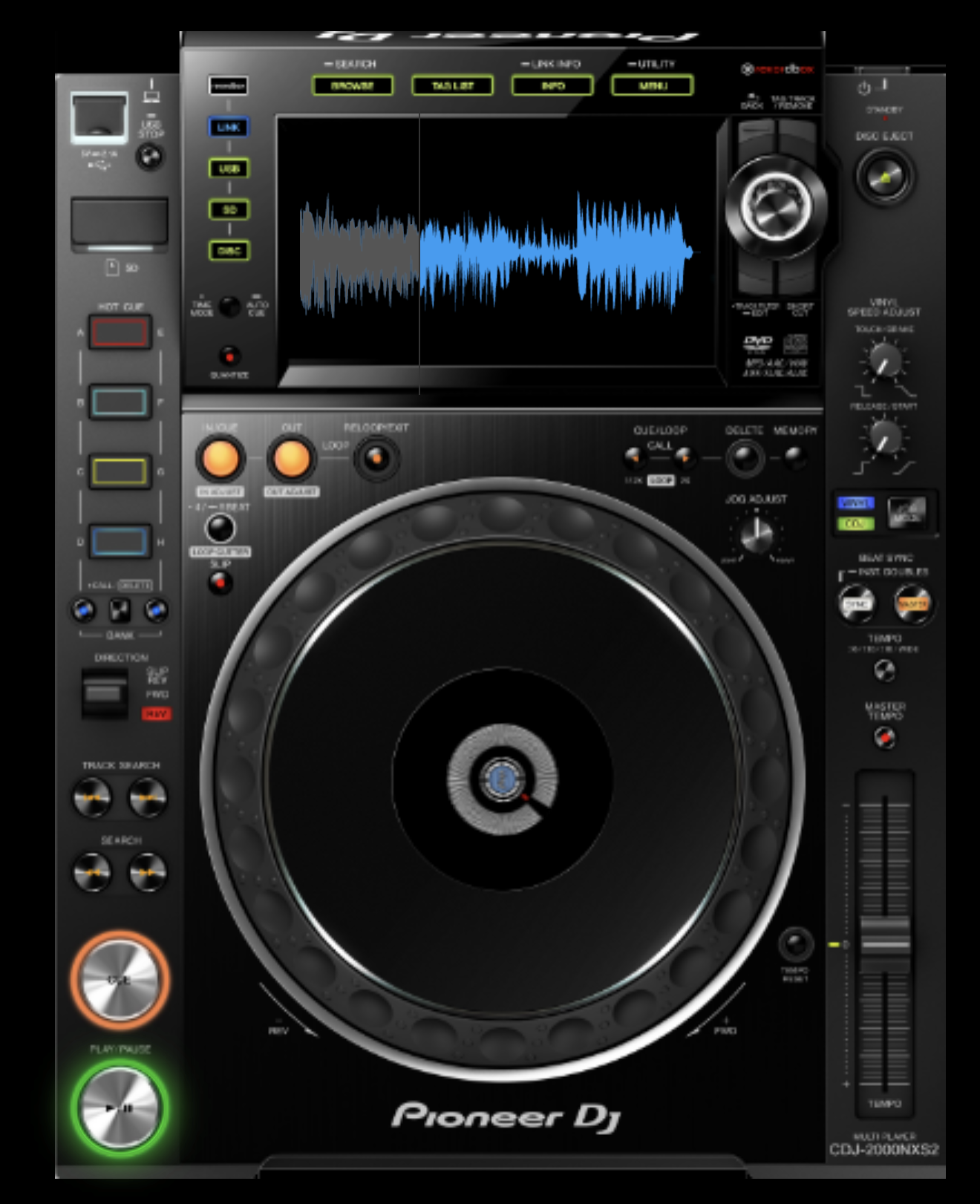 Shiny app with the Pioneer CDJ 2000 NXS2 professional gear look.